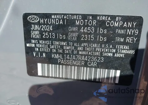 2024 Hyundai Sonata Sel из США, поврежденный, VIN KMHL14JA7RA423623